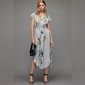 All Saints  Leila Cordelia Midi Dress In Soft Gray Floral